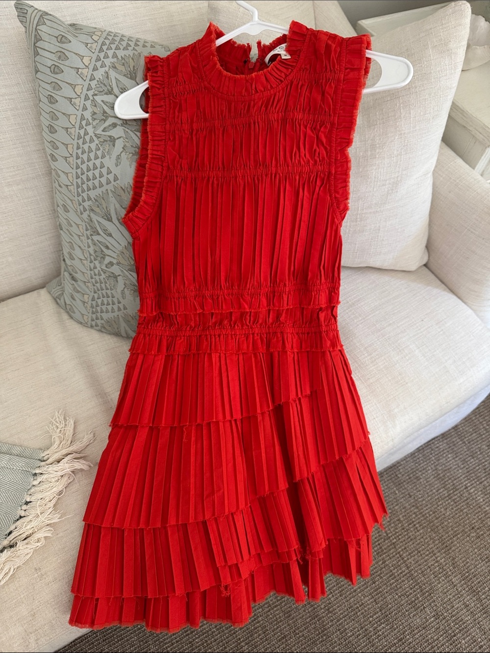 Sea New York Red Tiered Pleated Sleeveless Dress